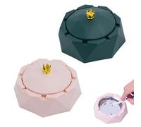 Jidyllic Crown Posacenere in acciaio inox con coperchi, 2 pezzi, antiscivolo, antivento, a prova di odore, posacenere da tavolo in acciaio inox, posacenere per sigarette per interni ed esterni, per