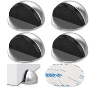 Jidyllic Fermaporta autoadesivo da pavimento, 4 pezzi, in acciaio inox, ovale, adesivo, fermaporta a pavimento a mezza luna, fermaporta per ufficio e casa (argento)