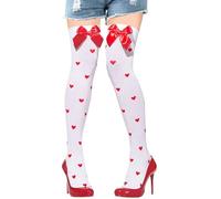 JIEBAO 1 Di calze bianche sopra il ginocchio da donna decorate con fiocchi rossi e stampe a cuori, questo paio di calze può aumentare il tuo fascino, per Halloween San Valentino Bomboniere Quotidiane