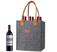 JIEBWCHA Borsa per bottiglie con scomparti, 23 x 18 x 26 cm, in feltro | morbido e robusto, riutilizzabile, 6 scomparti per vino, bevande, champagne, birra, grigio., vedi descrizione, Vedi descrizio
