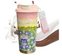 JIEBWCHA Tazza termica | 500 ml per viaggio - Borraccia con motivo floreale con due aperture, tracolla e coperchio per bevande calde e fredde