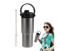 JIEBWCHA Tazza termica con coperchio, tazza da viaggio isolata, 735 ml, per viaggi termali, da viaggio, a doppia parete, con manico e paglia, deliziosa bottiglia d'acqua per la palestra e la scuola