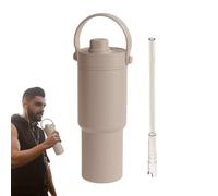 JIEBWCHA Tazze isolate con coperchio, tazza termica con coperchio, 735 ml, viaggio termale per viaggi, doppia parete, con manico e paglia, deliziosa bottiglia d'acqua per palestra scuola