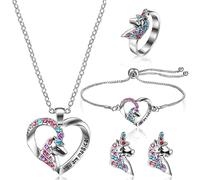 Jieddey Set Gioielli Bambina,4 PCS Ragazze Gioielli Set Unicorno Collane Braccialetti Orecchini Anello Parure di Gioielli per Bambine Regalo Compleanno Figlia Principessa Dress Up Articoli per Feste