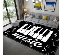 JIEDEDIAM Serie di tappeti con tema musicale e note di pianoforte, decorazione per la casa, camera da letto, comodino, soggiorno, area giochi per bambini, tappetino antiscivolo di grandi dimensioni