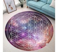 JIEDEDIAM Tappeto rotondo della serie Fiore della Vita verde/viola/galassia per tappetino da yoga, meditazione, guarigione Reiki, arredamento per la casa