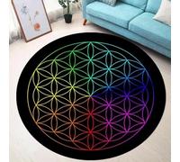 JIEDEDIAM Tappeto rotondo della serie Fiore della Vita verde/viola/galassia per tappetino da yoga, meditazione, guarigione Reiki, arredamento per la casa