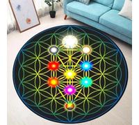 JIEDEDIAM Tappeto rotondo della serie Fiore della Vita verde/viola/galassia per tappetino da yoga, meditazione, guarigione Reiki, arredamento per la casa