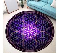 JIEDEDIAM Tappeto rotondo della serie Fiore della Vita verde/viola/galassia per tappetino da yoga, meditazione, guarigione Reiki, arredamento per la casa