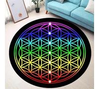 JIEDEDIAM Tappeto rotondo della serie Fiore della Vita verde/viola/galassia per tappetino da yoga, meditazione, guarigione Reiki, arredamento per la casa