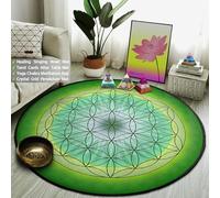 JIEDEDIAM Tappeto rotondo della serie Fiore della Vita verde/viola/galassia per tappetino da yoga, meditazione, guarigione Reiki, arredamento per la casa