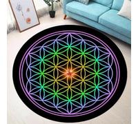JIEDEDIAM Tappeto rotondo della serie Fiore della Vita verde/viola/galassia per tappetino da yoga, meditazione, guarigione Reiki, arredamento per la casa