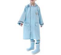 jieGorge Impermeabile impermeabile per bambine con striscia riflettente, poncho leggero, riutilizzabile, con cappuccio, con copertura per zaino, poncho a pioggia lunga, per la scuola, età 6-7 anni