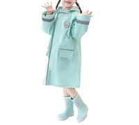 jieGorge Impermeabile per bambini impermeabile con striscia riflettente, leggero, riutilizzabile, con cappuccio, con copertura per zaino, poncho a pioggia lunga, per la scuola, età 10-11 anni, verde