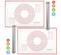 JIEHIN 4 Mattarello Acciaio Inox con Manici, Mattarello con Tappetino Silicone, per Pasta di Zucchero, Ravioli, Biscotti, Tortellini, Fondente, Pizza, Pasta Sfoglia, 60 x 40 cm