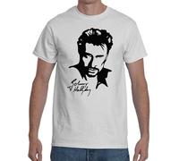 JIEKXAONF Johnny Hallyday Signature T-Shirt Graphic Printed Top Tee for Men White