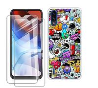 JIENI Cover per Motorola Moto E7i Power Custodia + 2 Pezzi Vetro Temperato Pellicola (6.5"), Trasparente Silicone Custodie Protettivo Cartoon Case Morbido TPU Guscio Copertura - Demone Cartoon