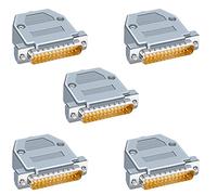 Jienk Kit di 5 connettori seriali DB25 maschio RS232 D-SUB a coppa per saldatura, giunti placcati in oro, porta seriale RS232 a saldare a 25 pin D, accoppiatori secondari con cappucci in plastica