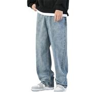 JIER Jeans da Uomo Casual Hip Hop Cargo Colore Solido Loose Fit Straight Wide Gamba Cotone Denim Pants (Blue 1,M)