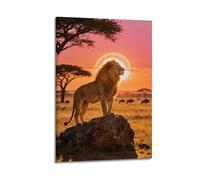 JIERUANYING Decorazione artistica da parete artistica da parete con leone sulla roccia e tramonto, decorazione artistica da parete moderna da appendere, 50 x 75 cm