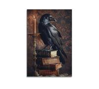 JIERUANYING Decorazione artistica da parete con corvo e libri antichi, decorazione stravagante per soggiorno e camera da letto, decorazione artistica da parete moderna da appendere, 20 x 30 cm