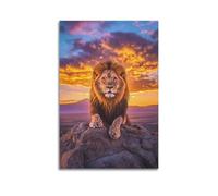 JIERUANYING Decorazione artistica da parete con leone sulla roccia e tramonto, decorazione artistica da parete sofisticata per soggiorno, decorazione artistica da parete moderna da appendere, 50 x 75