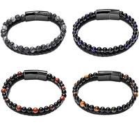 JieSfYuYu Bracciale da uomo in pietra di agata naturale, braccialetto magnetico regolabile, da uomo, in pietra lavica nera, per uomini e ragazzi, Misura unica, Metallo, Nessuna pietra preziosa