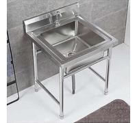 JIESOO Lavelli Acciaio Inossidabile Indipendenti Lavello Servizio Vasca Singola con Rubinetto for Cucina Ristoranti, Garage, Lavanderia Esterna(50x50cm)