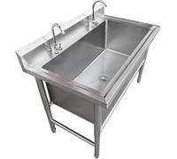 JIESOO Lavello Commerciale Indipendente Ristoranti Lavelli Servizio Acciaio Inossidabile Vasca Singola Grandi Dimensioni, Vasca Lavanderia Qualità Con Kit Scarico E Rubinetto(120cm)