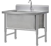 JIESOO Lavello Commerciale Indipendente Ristoranti Lavelli Servizio Acciaio Inossidabile Vasca Singola Grandi Dimensioni Vasca Lavanderia Qualità con Kit Scarico E Rubinetto(120cm)