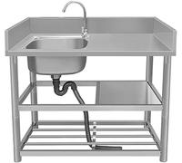 JIESOO Lavello Cucina Commerciale Acciaio Inossidabile Vasca Singola con Rubinetto E Ripiani Portaoggetti, Banco Lavoro for Ristoranti Interni Ed Esterni(B,80x50x80cm)