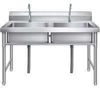 JIESOO Lavello Cucina Indipendente Doppia Vasca Acciaio Inossidabile con Rubinetto Caldo/freddo for Ristorante, Garage Esterno, Lavanderia