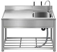 JIESOO Lavello da cucina per esterni, in acciaio inox, 90 cm/100 cm/120 cm, piattaforma integrata con staffa (90 cm)