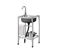 JIESOO Lavello Esterno Acciaio Inossidabile Lavelli Ristoranti Commerciali con Scarico E Rubinetto, Stazione Campeggio Portatile Indipendente for Lavanderia, Garage, Cortile(53x38x75cm)