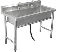 JIESOO Lavello Indipendente Acciaio Inossidabile con 2 Rubinetti, Grande Lavello Cucina Commerciale Vasca Singola Esterni, for Lavanderia, Fattoria, Ristorante(Deep 20CM,120x60x80cm)