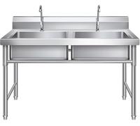 JIESOO Lavello Multiuso Acciaio Inossidabile 2 Scomparti, Lavello Cucina Indipendente 2 Vasche con Rubinetti for Garage, Ristorante, Cucina, Lavanderia, Esterno