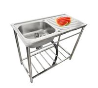 JIESOO Lavello Servizio Acciaio Inossidabile Lavelli Commerciali Indipendenti A 1 Scomparto con Una Vasca Con Rubinetto Caldo Freddo Ripiano Portaoggetti for Garage Ristorante Lavanderia