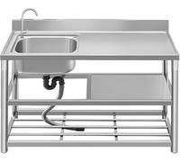 JIESOO Lavello Servizio Acciaio Inossidabile Lavello Cucina Indipendente Vasca Singola con Banco Lavoro E Rubinetto for Garage, Ristorante, Campeggio, Cortile(Left Bowl)