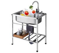 JIESOO Lavello Servizio Ristorazione Commerciale Acciaio Inossidabile Set Lavello Indipendente 1 Scomparto con Rubinetto for Lavanderia, Cortile, Garage