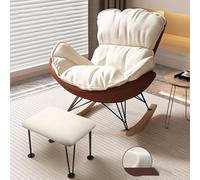 JIESOO Mobili Soggiorno Comoda Sedia Dondolo Poltrona Imbottita Similpelle con Cuscino Spesso for Leggere E Fare Un Pisolino(Off-white+brown,With footstool)