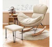 JIESOO Moderna Sedia Dondolo Rosa con Poggiapiedi,Sedia Imbottita Similpelle for Leggere E Fare Un Pisolino Comodamente -Mobili Soggiorno Con Cuscino Spesso(Beige,With footstool)