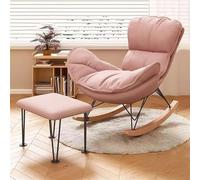 JIESOO Moderna Sedia Dondolo Rosa con Poggiapiedi,Sedia Imbottita Similpelle for Leggere E Fare Un Pisolino Comodamente -Mobili Soggiorno Con Cuscino Spesso(Pink,With footstool)