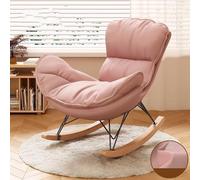 JIESOO Moderna Sedia Dondolo Rosa con Poggiapiedi,Sedia Imbottita Similpelle for Leggere E Fare Un Pisolino Comodamente -Mobili Soggiorno Con Cuscino Spesso(Pink,No footstool)