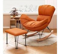 JIESOO Moderna Sedia Dondolo Rosa con Poggiapiedi,Sedia Imbottita Similpelle for Leggere E Fare Un Pisolino Comodamente -Mobili Soggiorno Con Cuscino Spesso(Orange,With footstool)