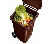 JIESOO Pattumiera Esterno con Coperchio E Ruote, Pattumiera Commerciale Portatile Cucina Grandi Dimensioni, Scanalature Laterali for Patio, Cortile, Terrazza Lungo La Strada(Brown,65 Gallon/240L)