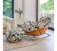 JIESOO Sedia a dondolo con Pouf Sedia Lettura Confortevole Sedia reclinabile Oversize Sedie Supplemento Imbottite per Soggiorno Camera Da Letto(H2)