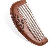 Jieunnxx pettine antistatico in legno di pesca a denti fini, pettine portatile in legno dentato denso, adatto per un delicato massaggio del cuoio capelluto e capelli lisci spessi per le donne durante