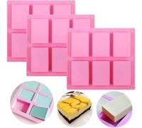 Jieunnxx - Set di 3 stampi per sapone fai da te, 6 scomparti, per torte, biscotti, cioccolato, saponette in silicone, per artigianato fatto in casa, vassoio per ghiaccio, rosa