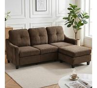 JIEXI Ecksofa L-Form modular, Couch 3-Sitzer mit verstellbarem Fußhocker und stabilem Metallgestell, Für Wohnzimmer und Schlafzimmer, 175 x 75 x 90 cm, Braun