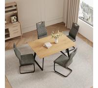 JIEXI Set da pranzo da 5 pezzi, 130-170 cm, tavolo da pranzo moderno Mid-Century, in legno di noce, con 4 sedie in tessuto, adatto per sala da pranzo/casa